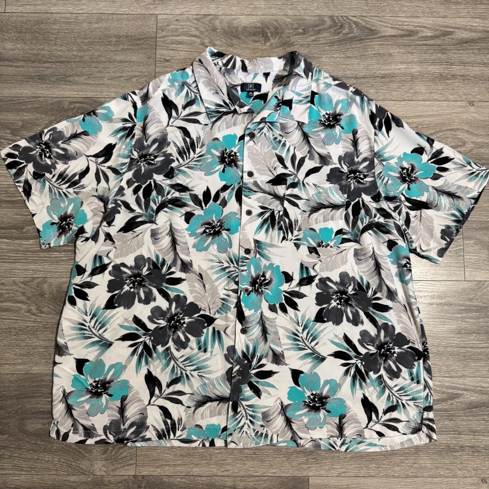 Hawaiian George Mens Shirt 3XL Floral Button Down Shirt Blue Watercolor Tropical